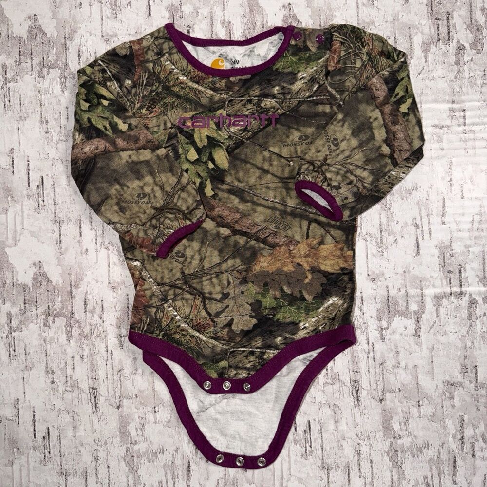 Carhartt One Piece Long Sleeve Bodysuit Baby Girls 24 Months Mossy Oak Camo Pink